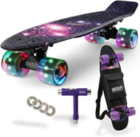 SKITCH Skateboards for Kids, Teens and Adults - Purple Galaxy LED+