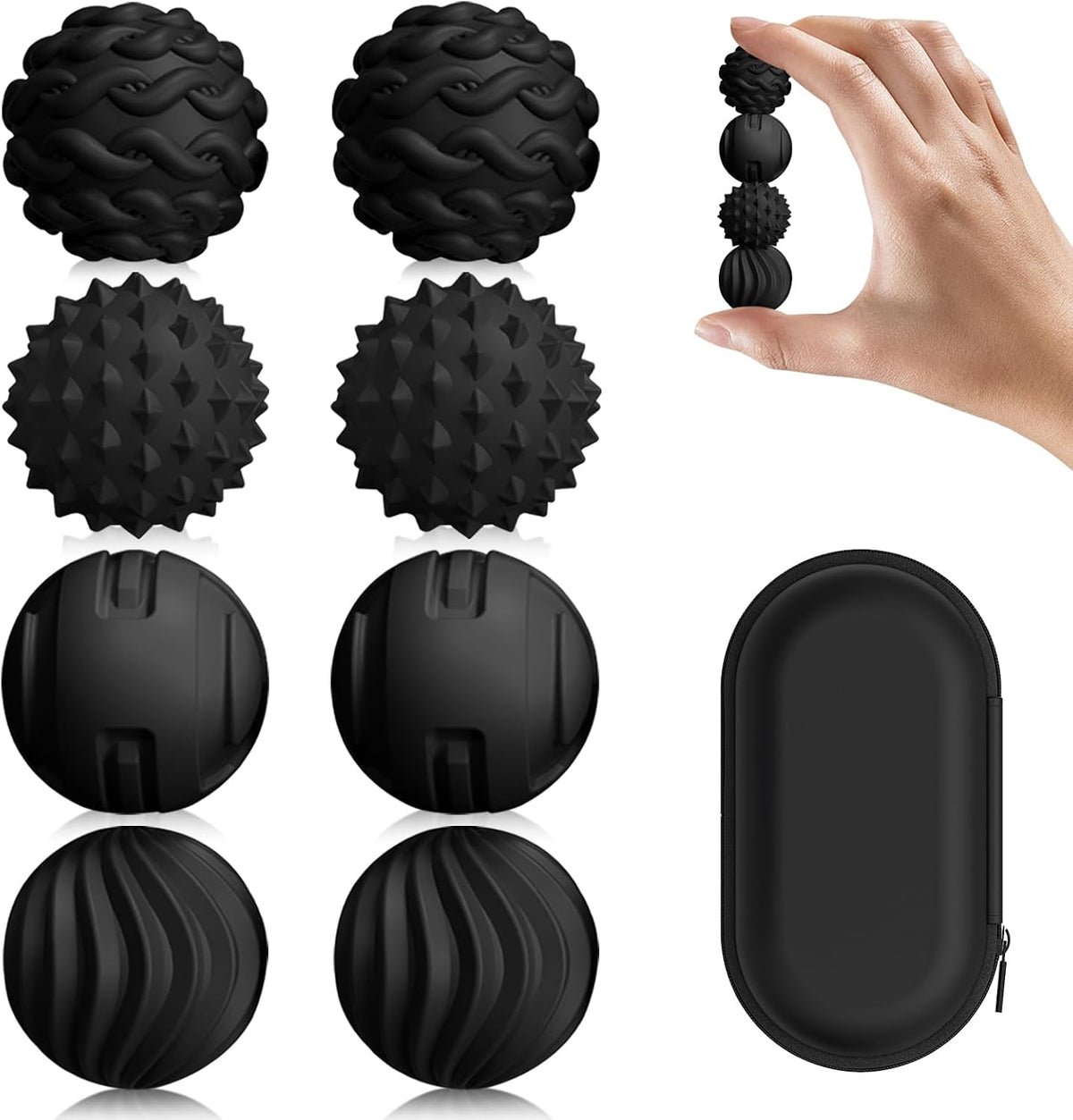 DGMDGS 8 silicone magnetic fidget balls in black and green textures - view 3