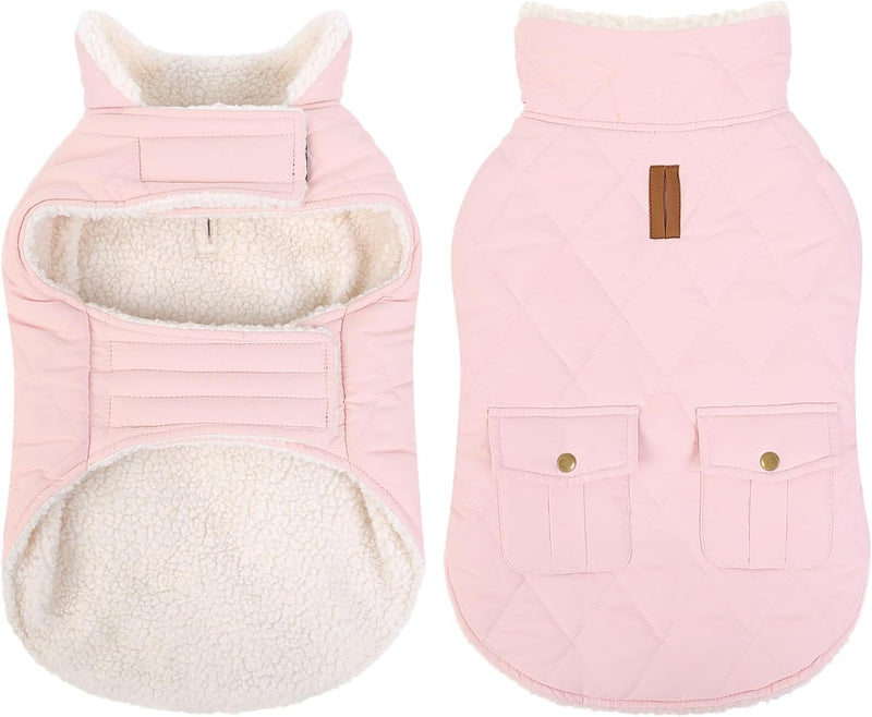 XS Warm Puffer Dog Jacket Thick Plush Lining Winter Puppy Coat – Essentials for Dogs - Small / Light Pink
