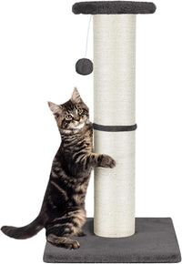 PAWSCRAT Cat Scratching Post 32" Tall, Large Diameter Natural Sisal Cat Scratch Post with Dangling Ball, Scratch-Resistant and Durable Tall Cat Scratcher for Indoor Cats, Protect Your Furniture, Grey