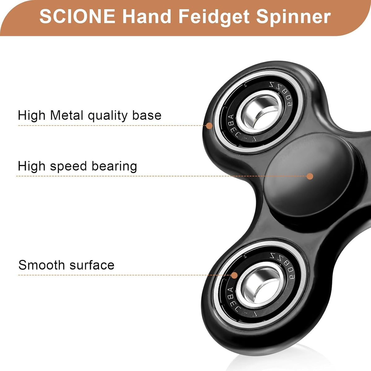 SCIONE Fidget Spinner Toy 1 Pack - Black - image 2