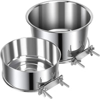 2 Pcs Stainless Steel Small Dog Crate Food Water Bowl - L (77 & 45 OZ) / Silver