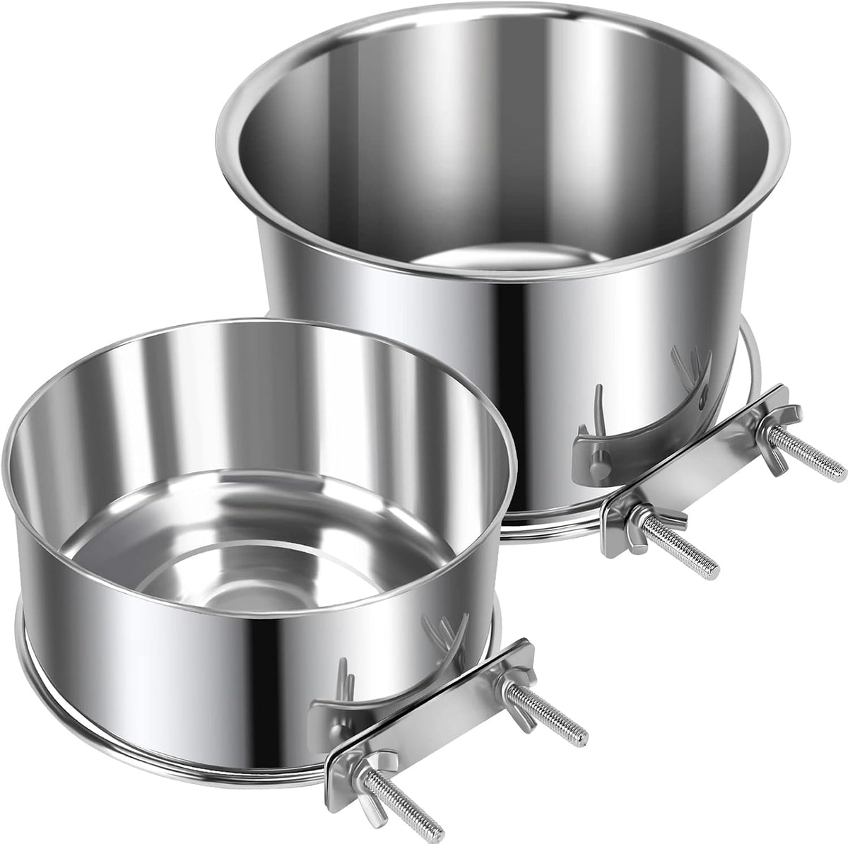 2 Pcs Stainless Steel Small Dog Crate Food Water Bowl - L (77 & 45 OZ) / Silver