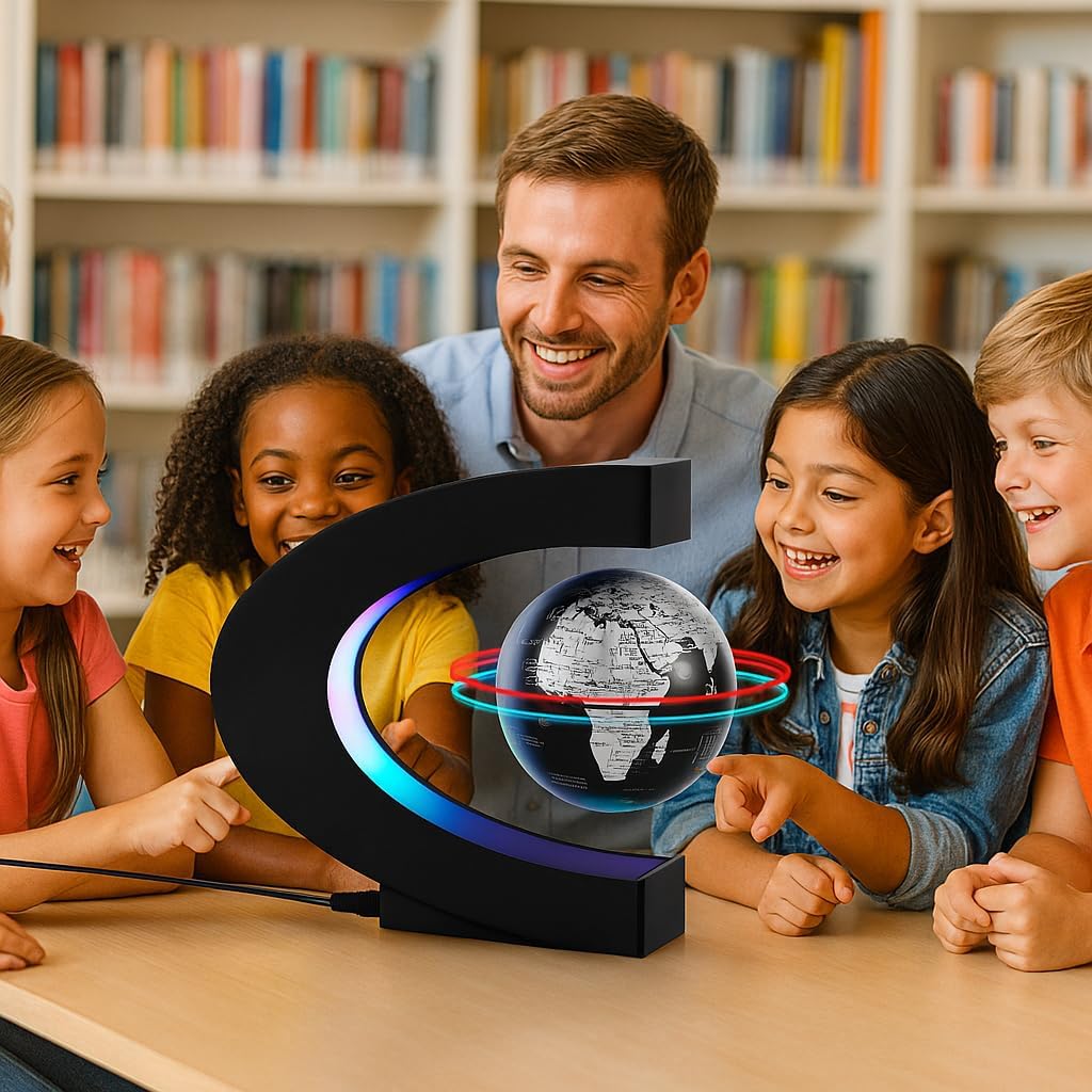 Magnetic Levitation Floating Rotating World Globe with LED Light - Black - image 3