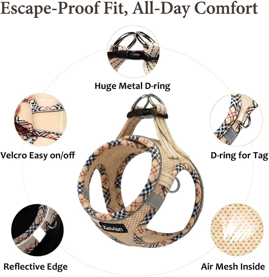 Escape Proof Cat Harness and Leash, Adjustable Vest - Beige / M - image 3