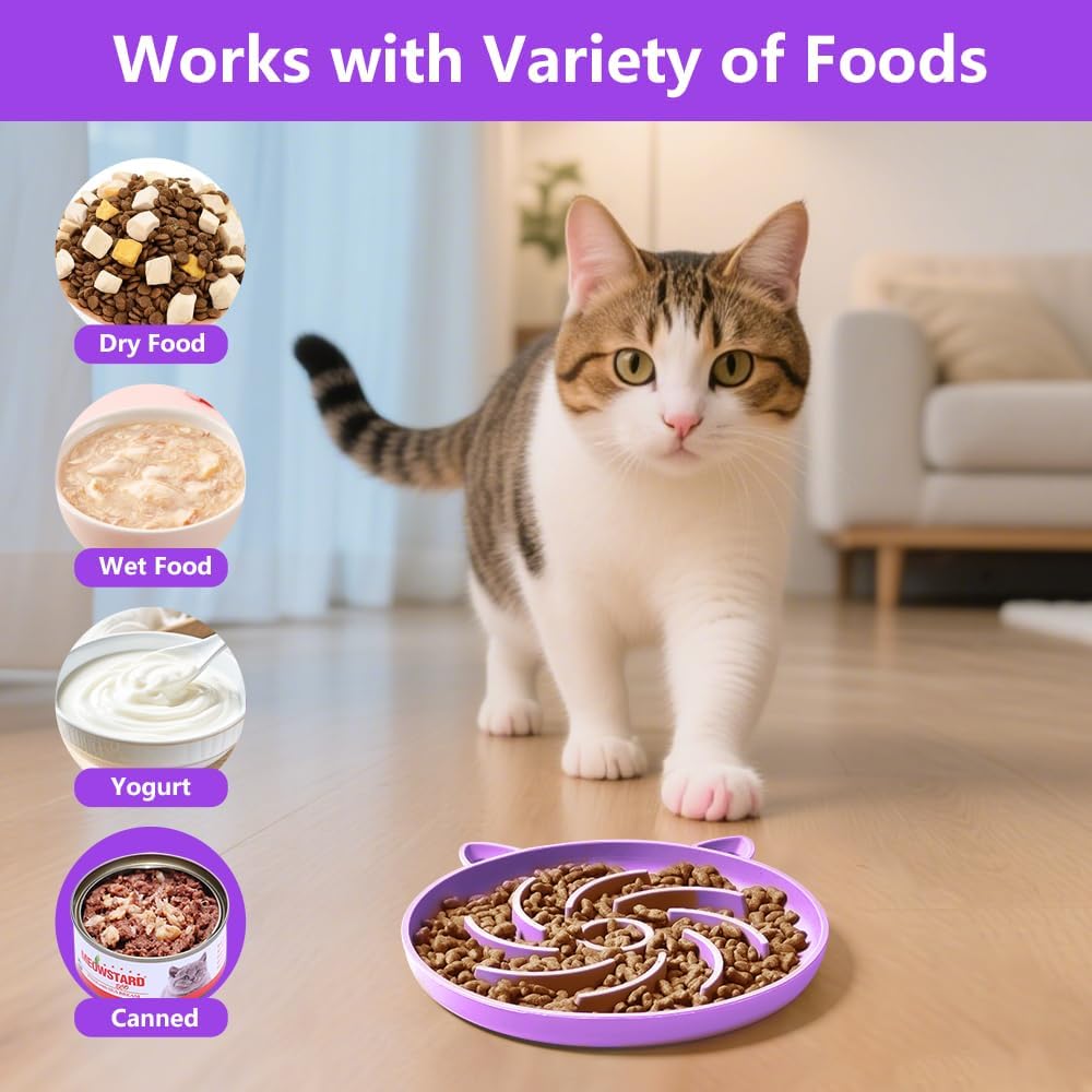 2Pcs Silicone Slow Feeder Cat Bowl, Puzzle Feeder - Orange / Purple - image 3
