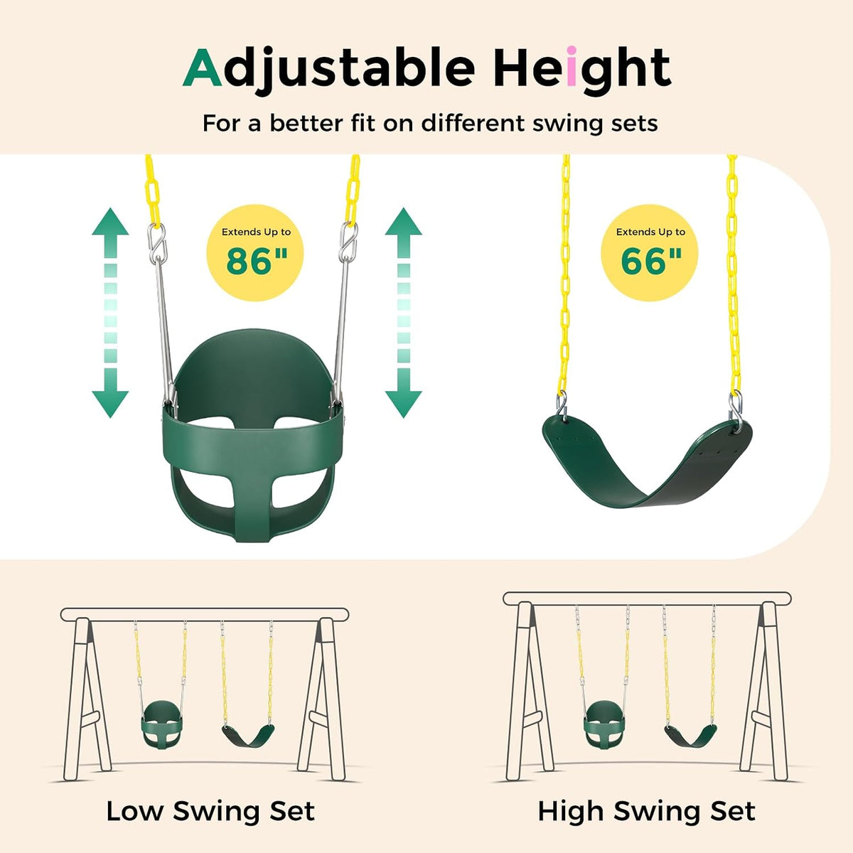 DECORLIFE Toddler Swing, Baby Swing Outdoor - Green - 2 Pack - image 3