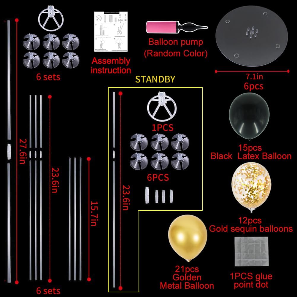 TONIFUL 4 Set Black Gold Balloon Stand Balloon Centerpieces for Table – Fun for Kids & Family - Black Metallic Gold / 6 Set Balloon Stand - image 4
