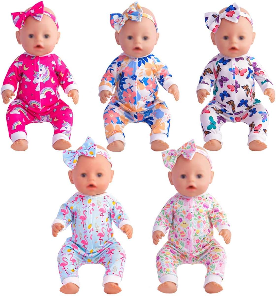Baby Doll Accessories 5 Set Baby Doll Clothes and Headbands for 14-18 - Baby Doll Jumpsuits
