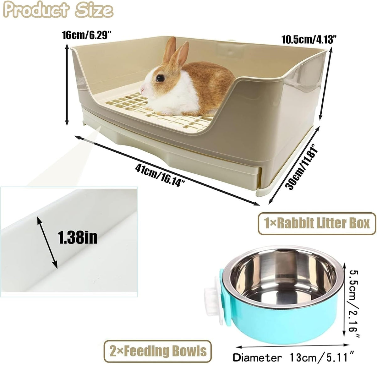 PINVNBY Rabbit Litter Box with Drawer for Cage Bunny Corner Litter - White - image 2