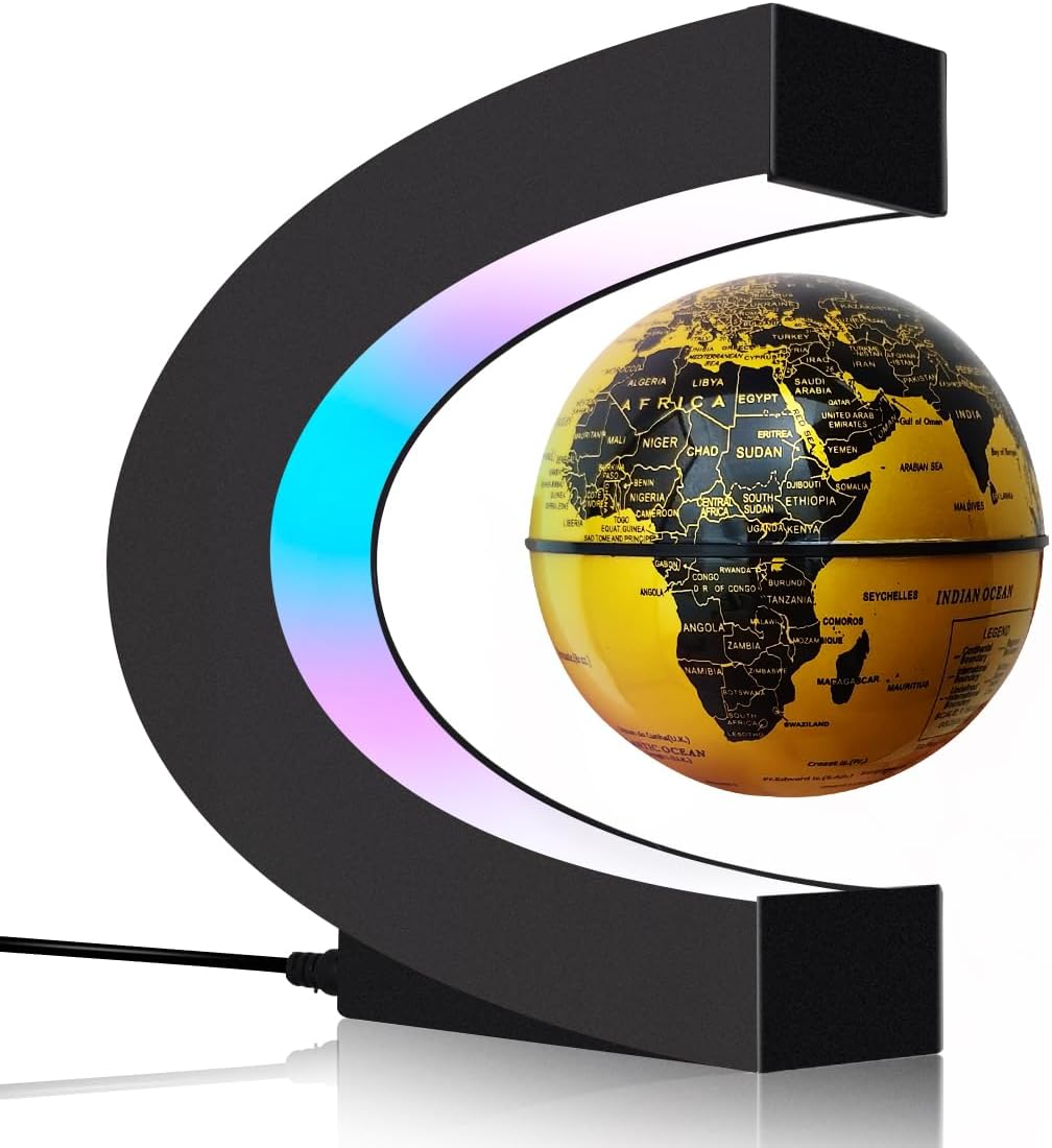 Magnetic Levitating Floating Globe with LED Lights - Golden C Frame Globe