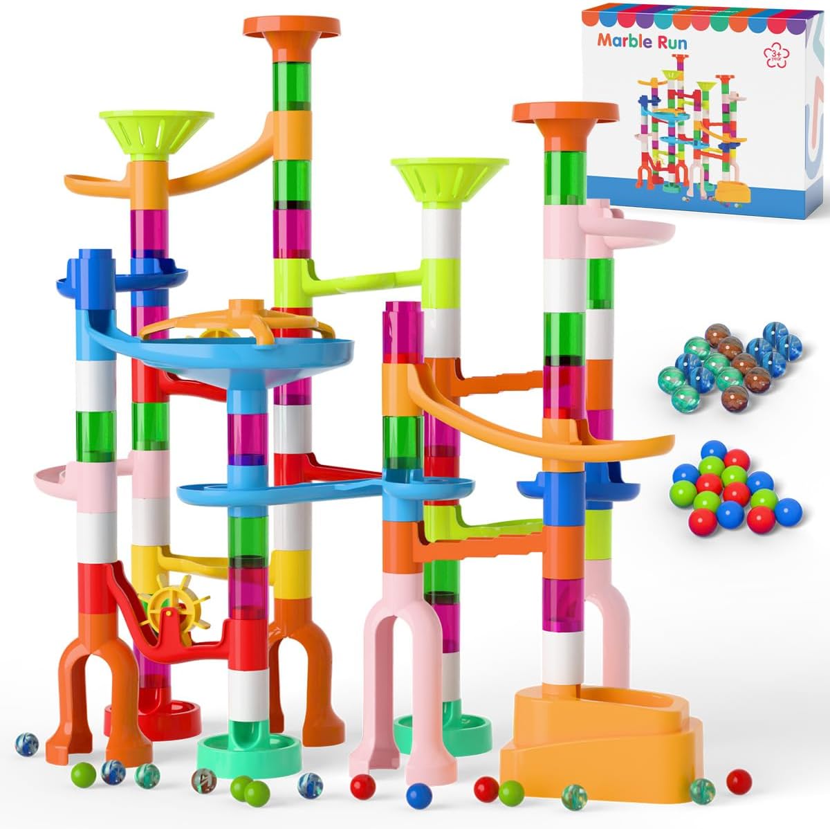 Ifollower Marble Run Kit, 110pcs Marble Maze Game Construction Building Toys for Kids, Marble Track - 135pcs
