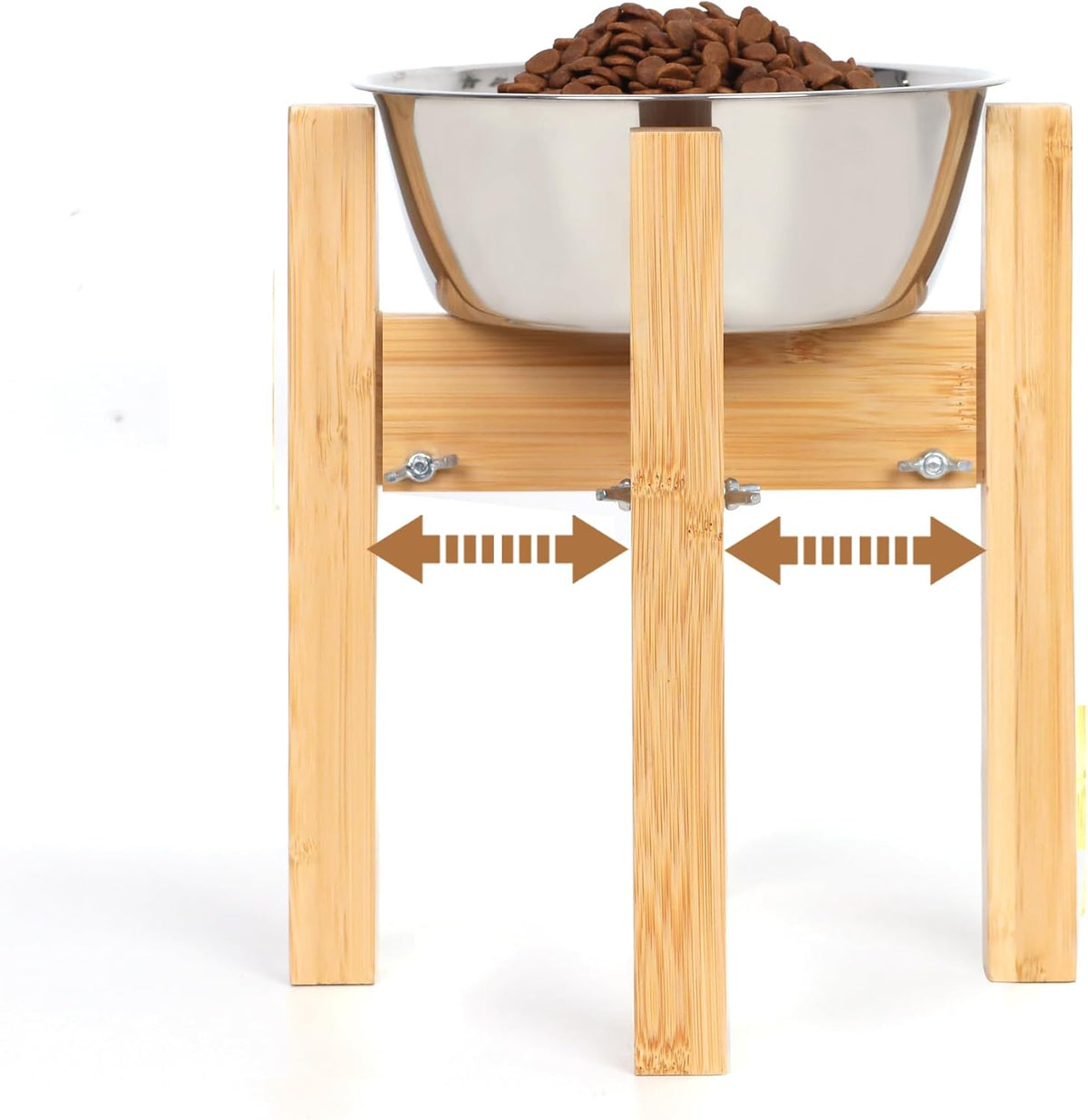 Adjustable Width Bamboo Elevated Dog Bowl Stand - Medium (10" High) / Natural