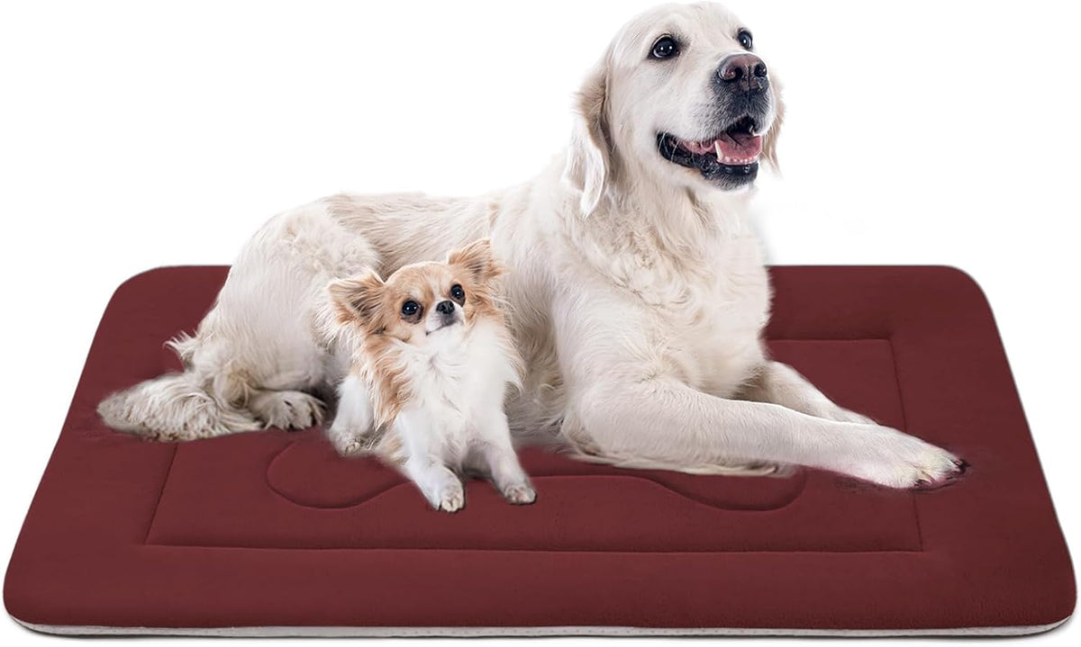 Large Dog Bed Soft Dog Crate Pad Mat 42 in Non-Slip Bottom Washable - 48.0"L x 30.0"W x 1.2"Th / Dark Red