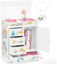 Jewelry Box for Girls 8.9 x 4.92 x 10.98 inch Large 5 Layer Music Box - White
