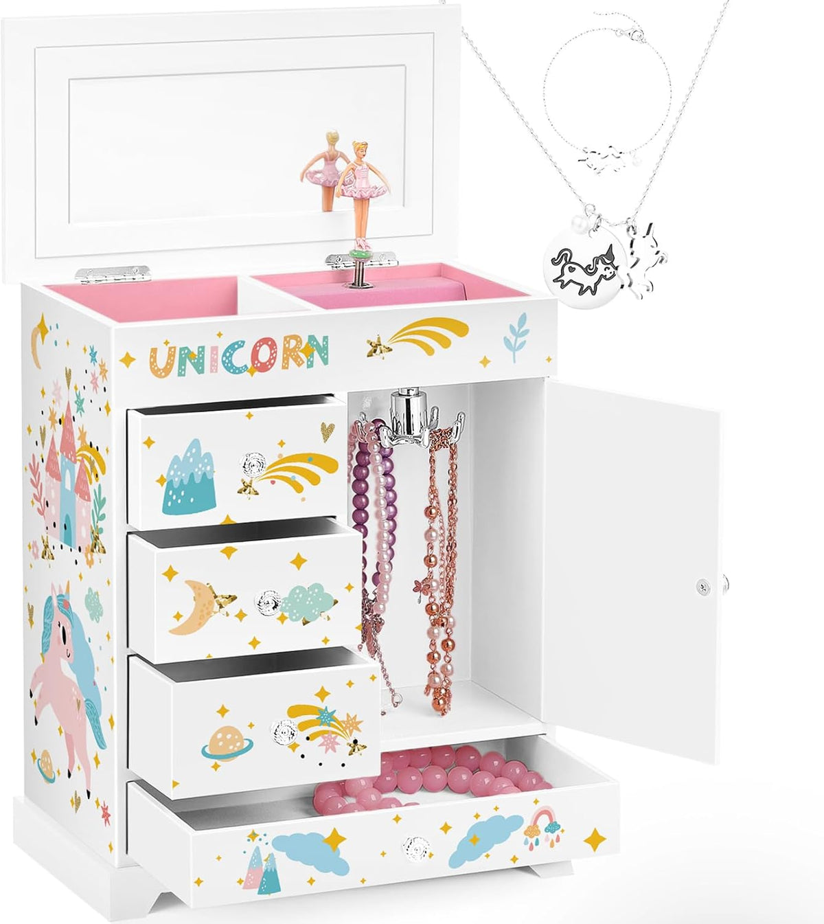 Jewelry Box for Girls 8.9 x 4.92 x 10.98 inch Large 5 Layer Music Box - White