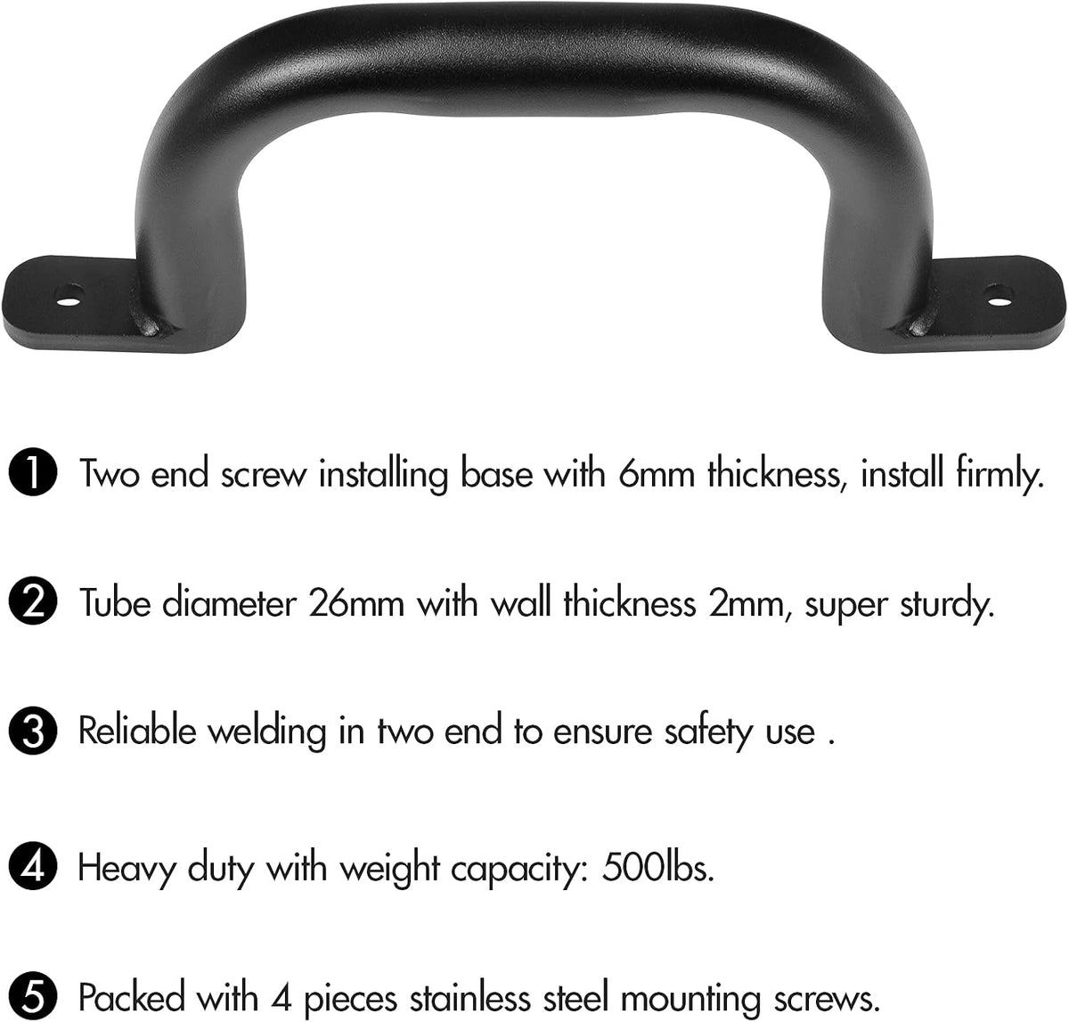 Purife 10 inch matte black metal playground safety handles, 2 pack with screws - view 16