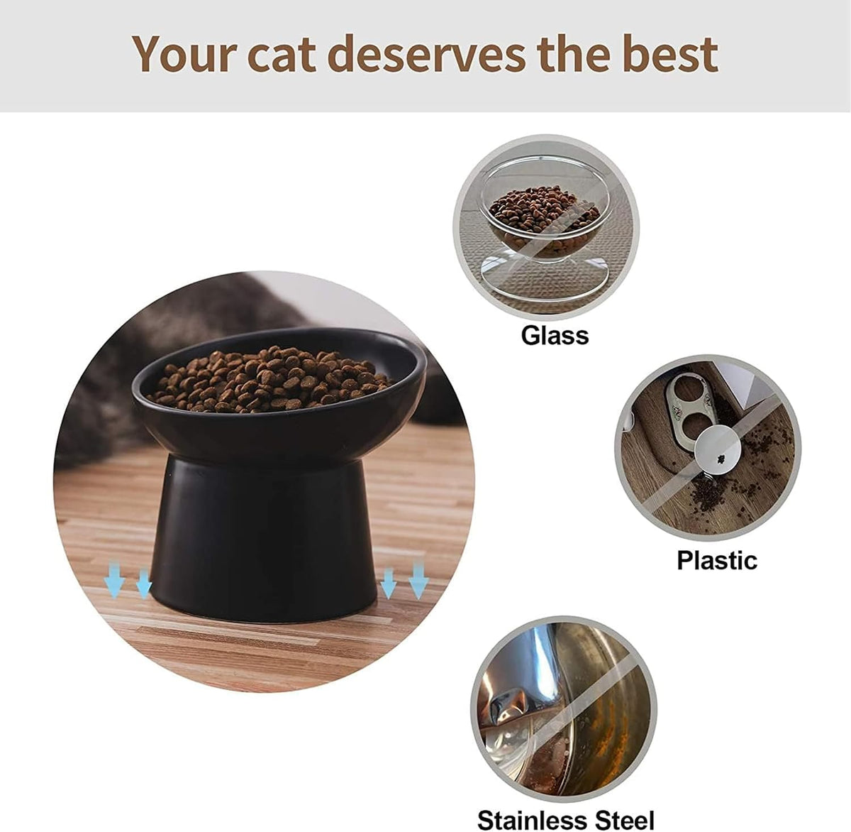 Elevated Cat Bowls, 15° Tilted Ceramic Raised Cat Food and Water Bowl Set, Whisker-Friendly - Black & White Mixed / 5.2 Inch (Pack of 4) - image 4
