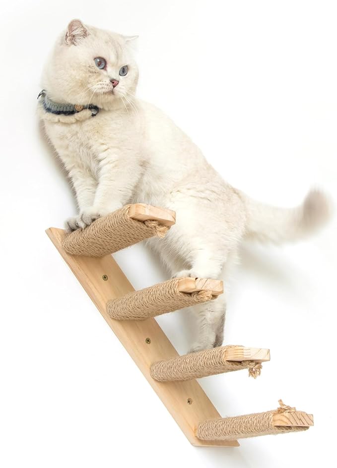 4-Step Cat Wall Shelves and Stairs With Sisal Rope - Improved & Stronger Tree Supplies, Large, Brownish White