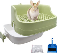 Rabbit Litter Box Bunny Corner Potty Training Litter Toilet Pet Pan – Daily Care for Small Pets - Green