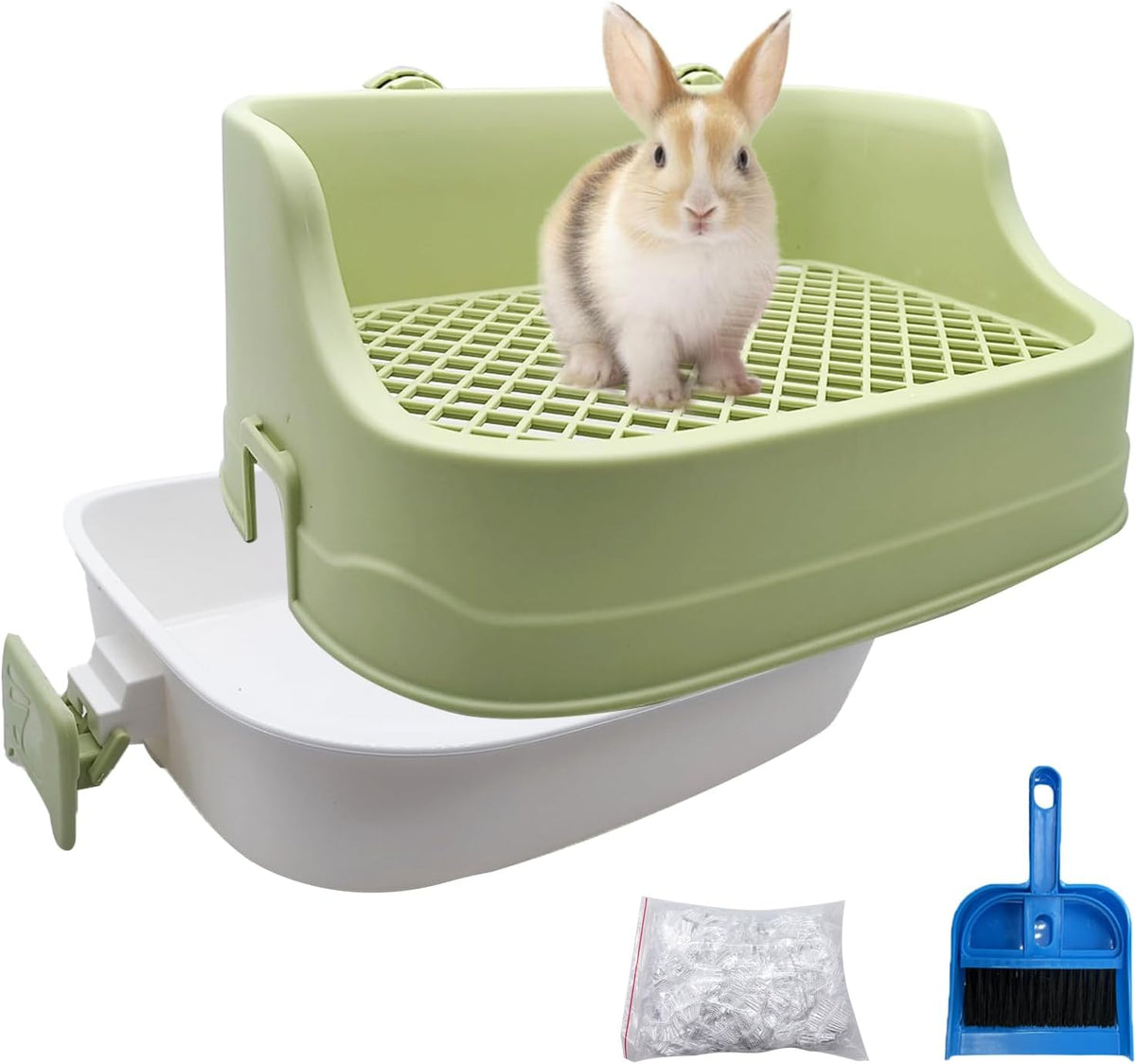 Rabbit Litter Box Bunny Corner Potty Training Litter Toilet Pet Pan – Daily Care for Small Pets - Green