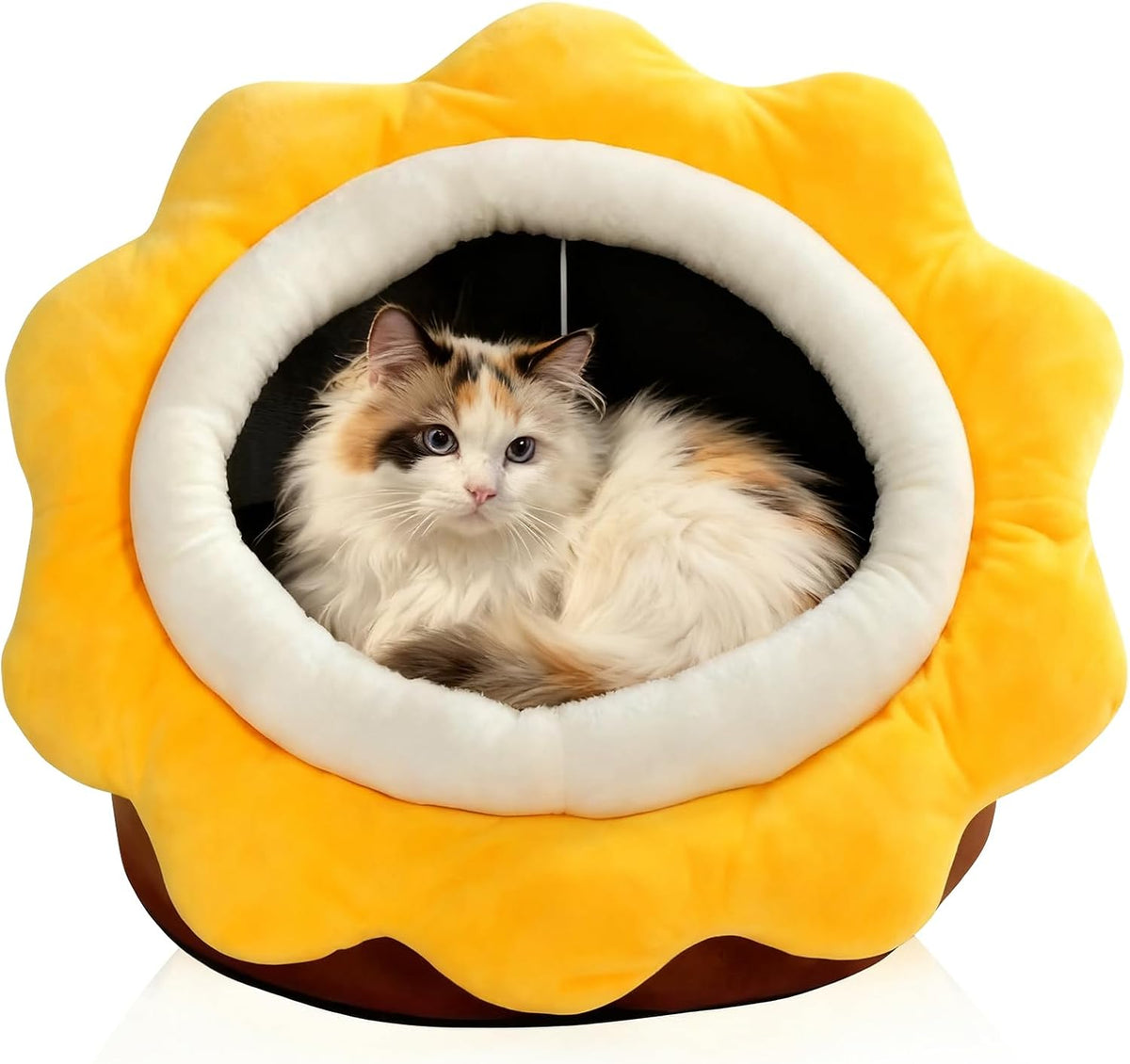 Cat Beds for Indoor Cats-Rabbit-Shaped Cat Cave Bed with Hanging Toy - Sunflower Brown / Sunflower / M