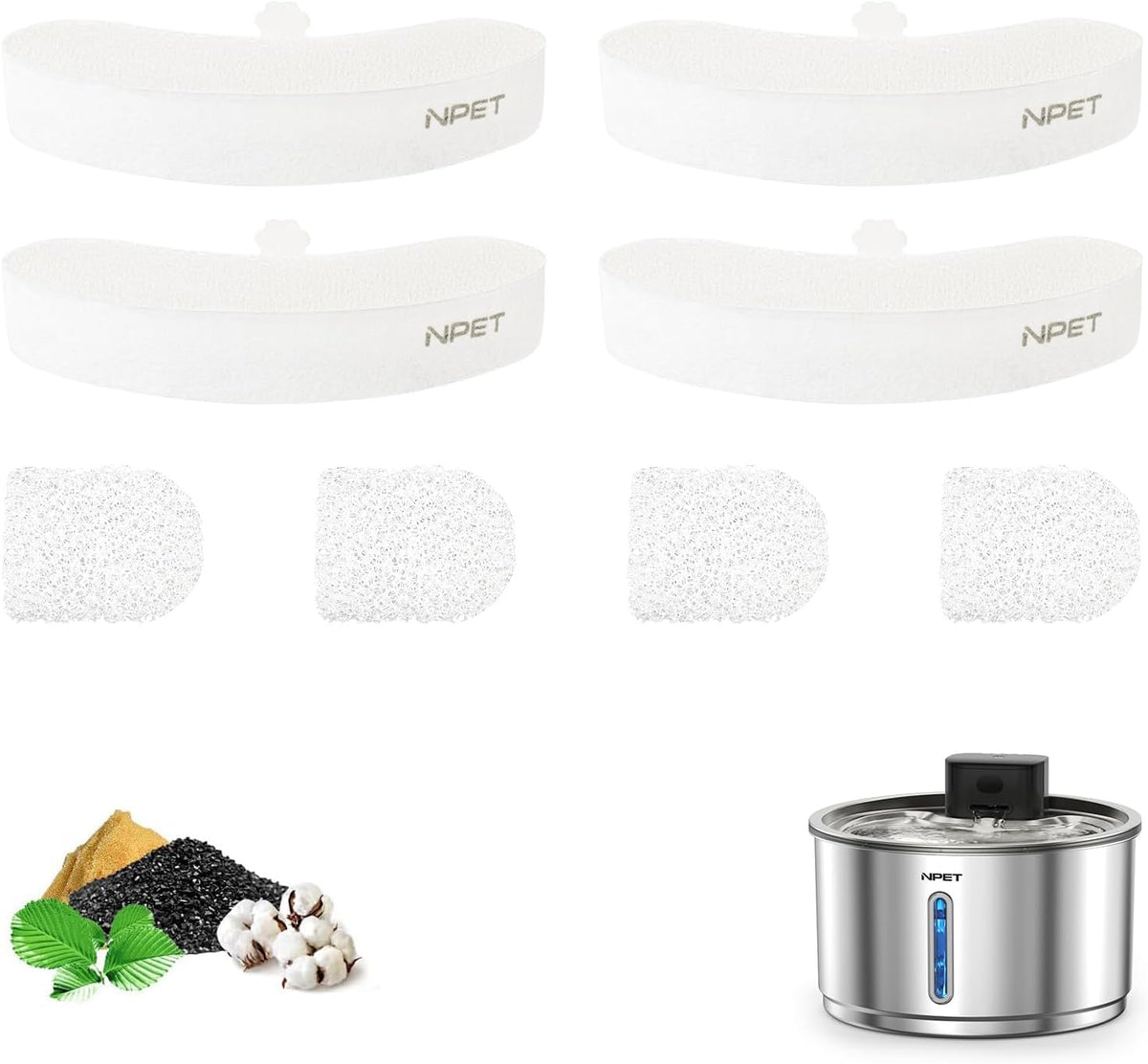 NPET Replacement Filters for Cat Water Fountain WF050/WF210Plus - 4pcs for WF210plus-WM