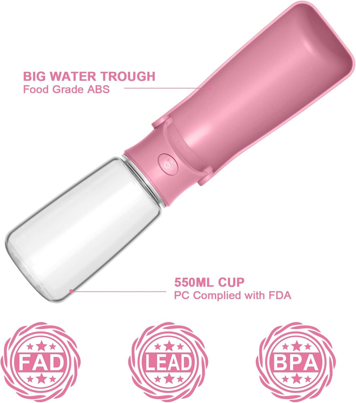 Portable Dog Water Bottle - Pink / 19oz - image 2