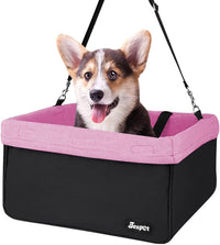Jespet Dog Booster Seat for Cars, Travel Carrier with Seat Belt – Essentials for Dogs - Pink-16 L x 13" D x 9" H