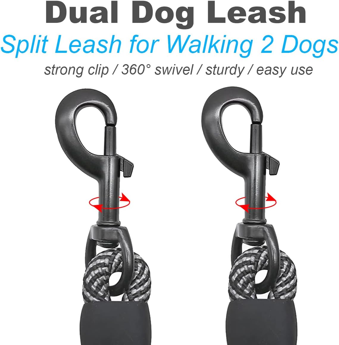 Double Dog Leash Coupler Heavy Duty Extension Rope for Two Large Dog – Essentials for Dogs - Large (1/2"D x 33"L) / Black - image 4