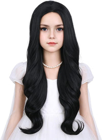 DUDUWIG long black wavy curly middle part wig for kids with wig cap - view 8
