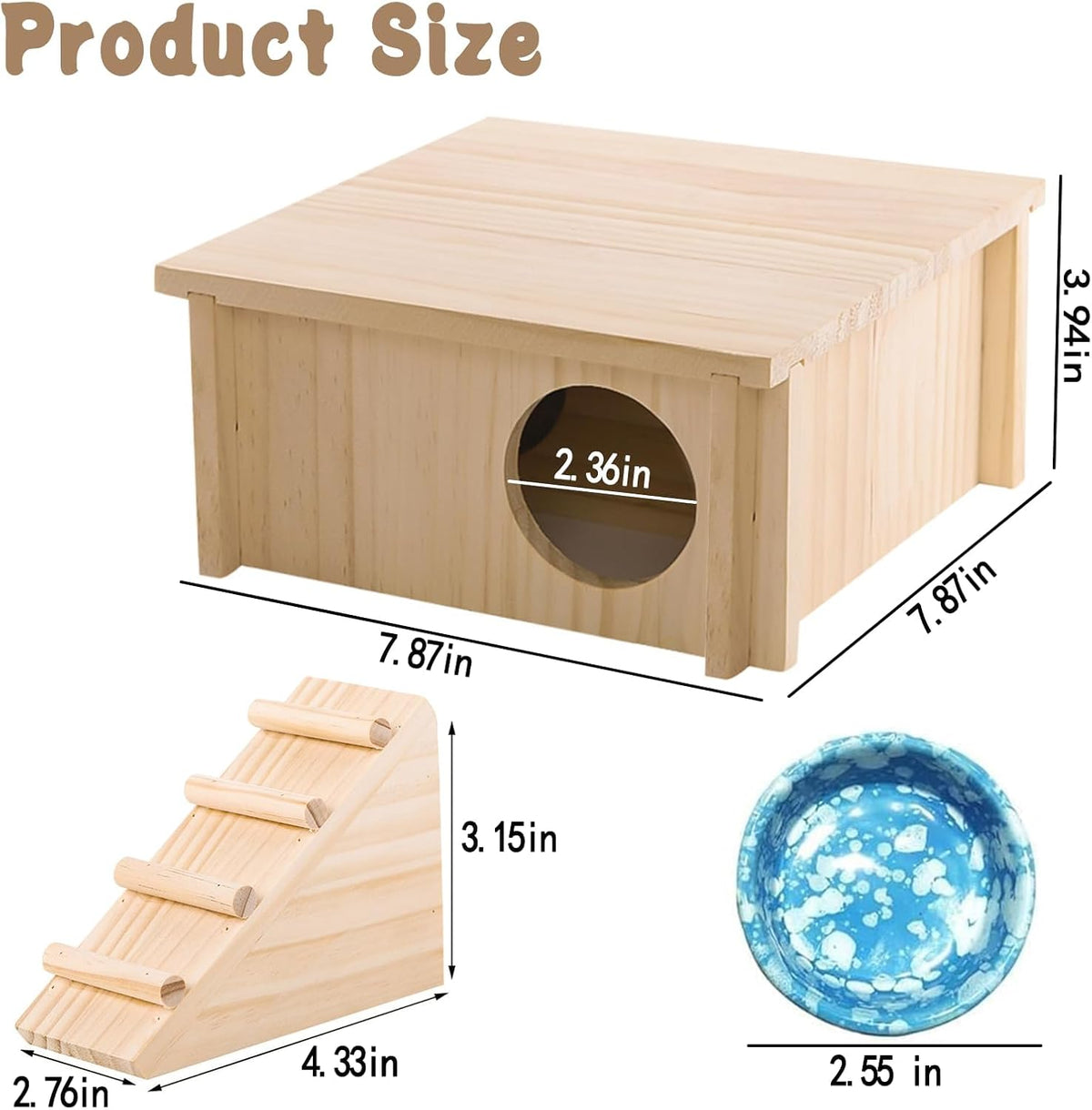 Wooden Hamster Hideout House Castle with Platform, Bowl & Ladder – Essentials for Small Pets - 2 Room + Bowl – 2.36" Entrance - image 2