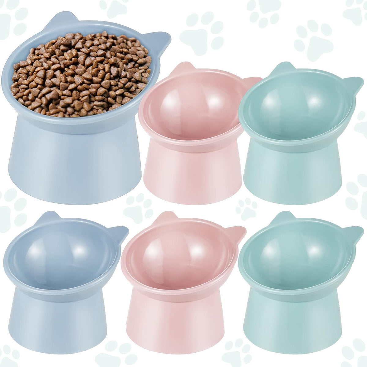 Hsei 6 Pcs Raised Cat Bowls Tilted Anti Vomit Pet Feeder