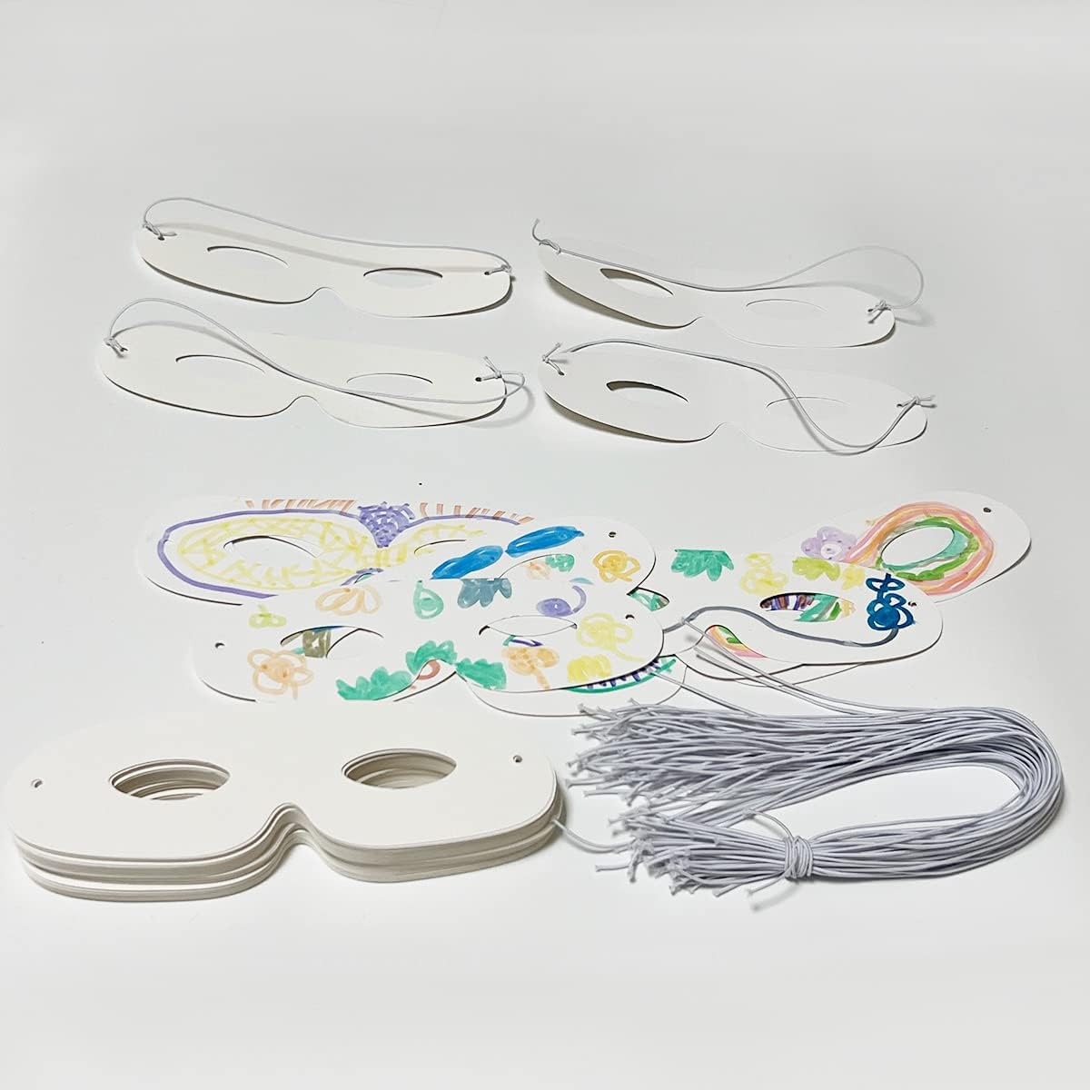 Lependor 72 white paper eye masks, blank masquerade masks with elastic ropes - view 4