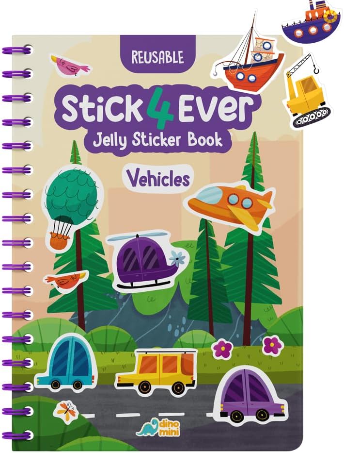 Stick4Ever Jelly Sticker Book, for Kids, Waterproof - Vehicles