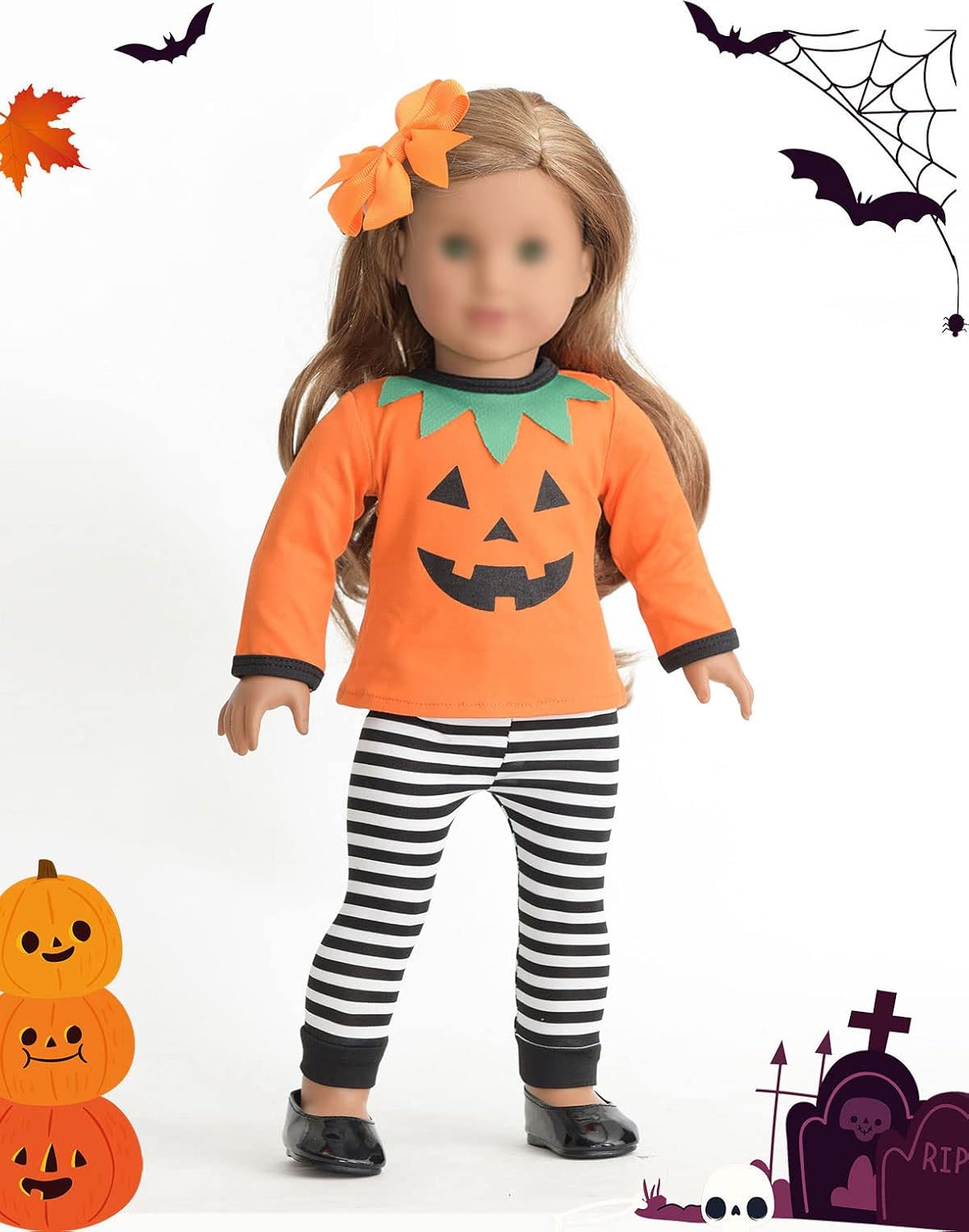 Sweet Dolly 18 inch doll Halloween costume with witch hat, tutu and pumpkin outfit - view 4