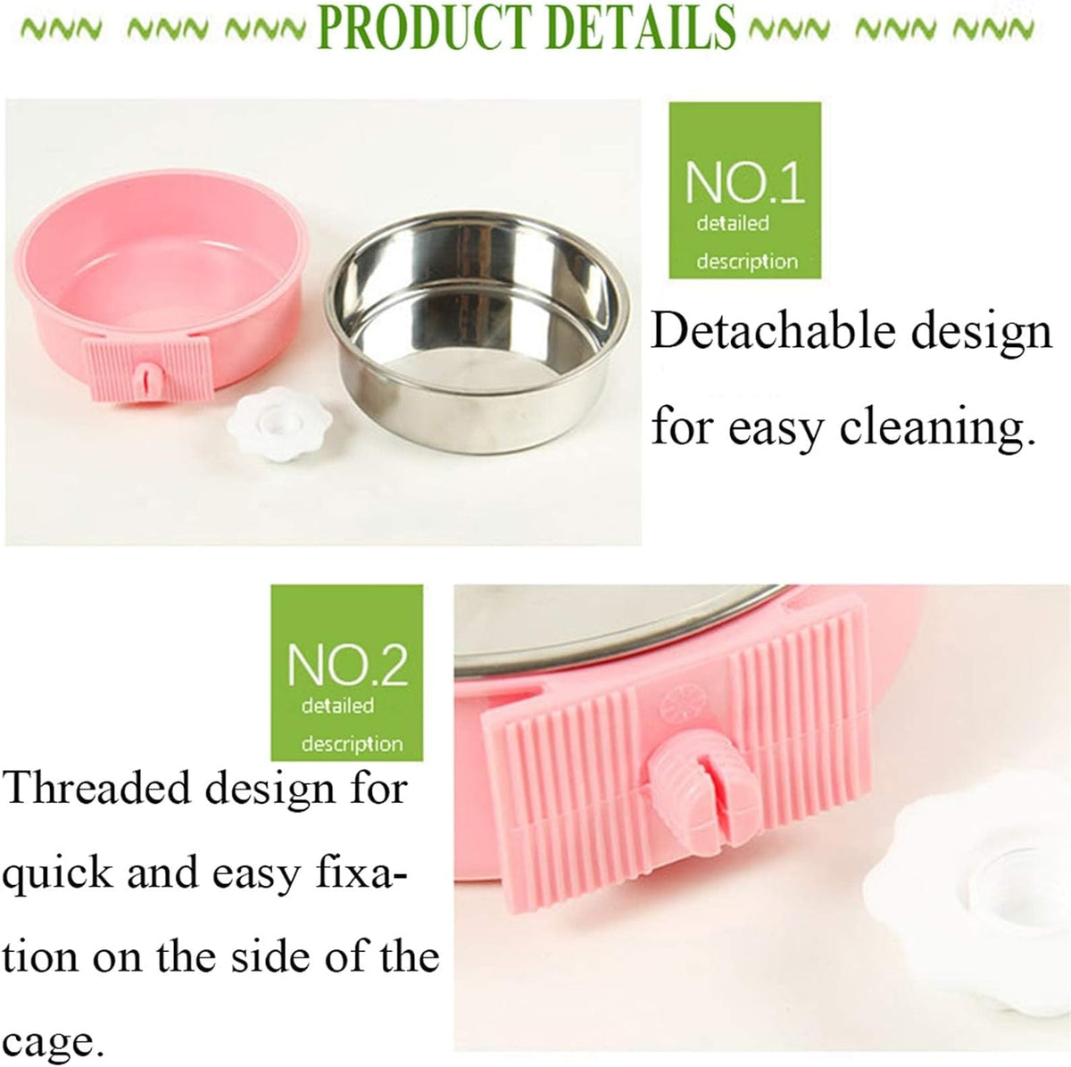 2PCS Stainless Steel Dog Bowls Set Removable Puppy Food and Water - 6 PCS (Pack of 2) / Size: M (2×Blue, 2×Green, 2×Pink) - image 3