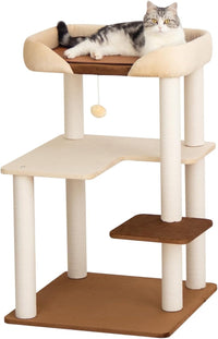 37.5" Cat Tree Tower for Large & Senior Cats, Low-Step Design – Essentials for Cats - Cream 37.4''