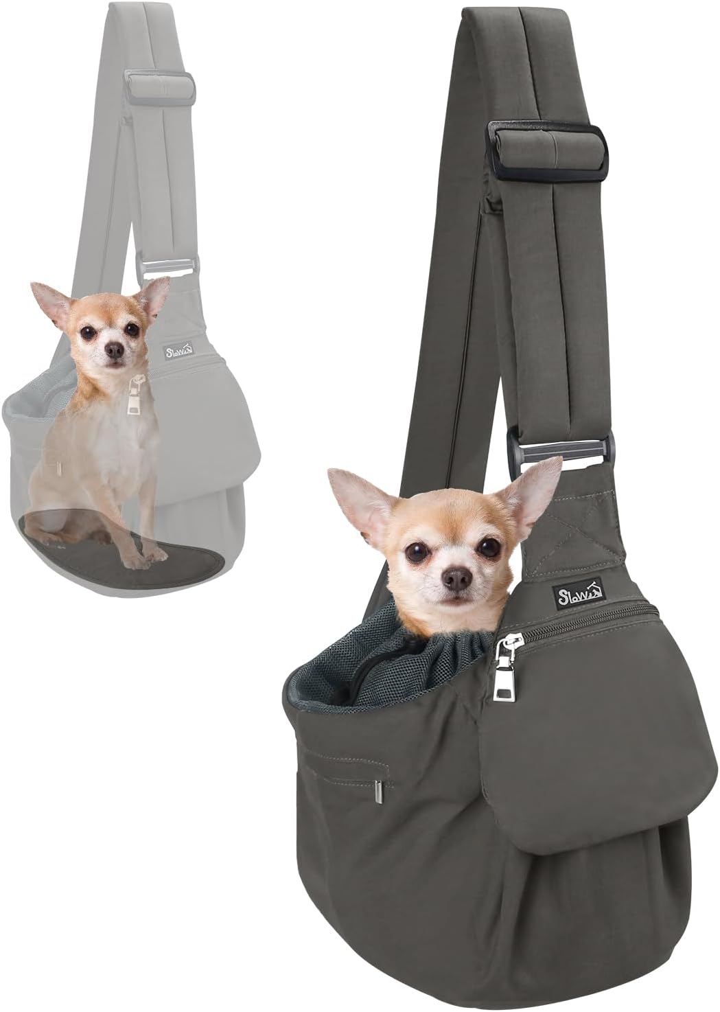 SlowTon Pet Carrier, Hard Bottom Support & Adjustable Padded Shoulder Strap – Essentials for Dogs - Grey