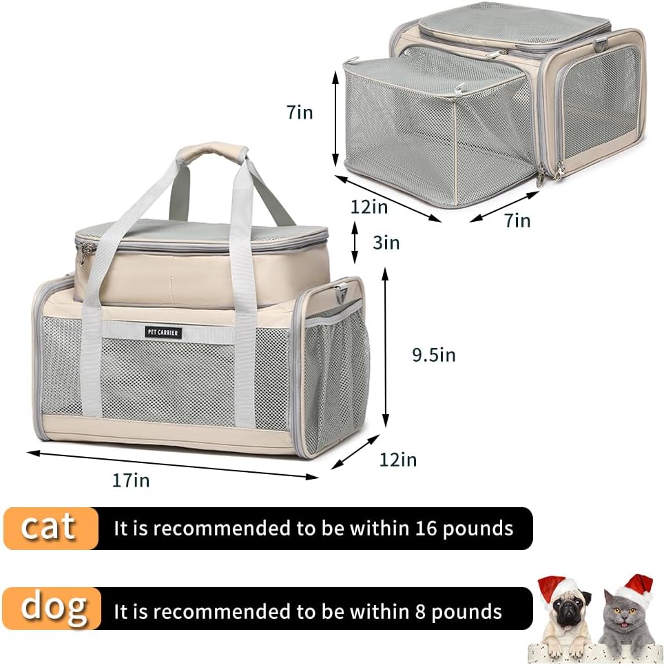 Airline Approved Pet Carrier for Cats and Small Dogs - khaki / 23.0"L x 12.0"W x 12.5"H - image 2