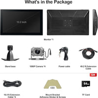 4-Channel 1080P Backup Camera for Truck/RV/Semi Trailer/Van/Cars 10.2inch Touch Monitor with DVR Recording/Playback/Bluetooth/FM Radio/Music/Video Player