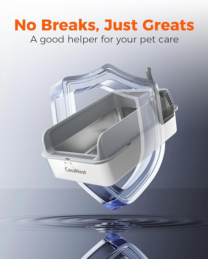 XXXL Stainless Steel Cat Litter Box 28.1''×20.5''× 10.1” Extra Large Metal Cat Litter Box for Big, Multi Cats, Anti-Leakage & Non-Stick Metal Pan, Easy to Clean, Durable (Dark Grey
