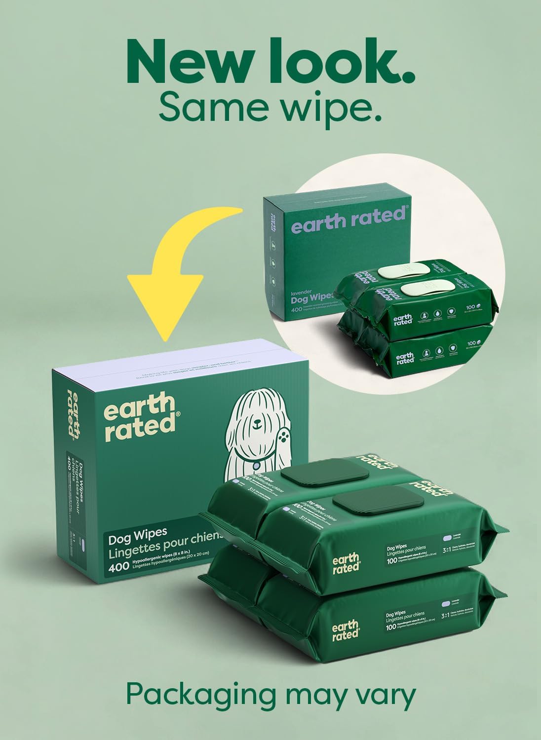 Earth Rated Dog Wipes for Paws & Butt, Deodorizing - Lavender / 400 Grooming Wipes - image 2