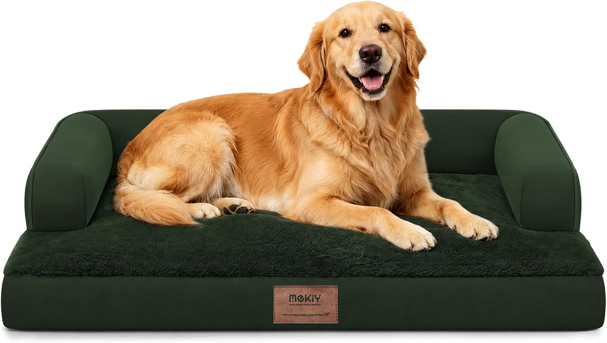 Orthopedic Washable Dog Bed with Bolster for Medium to Large Dogs – Essentials for Dogs - 36.0"L x 27.0"W x 7.0"Th / Outpost Olive