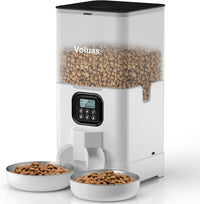 VOLUAS Automatic Cat Feeder for Two Cats with Dual Stainless Bowls - White Transparent / 6L