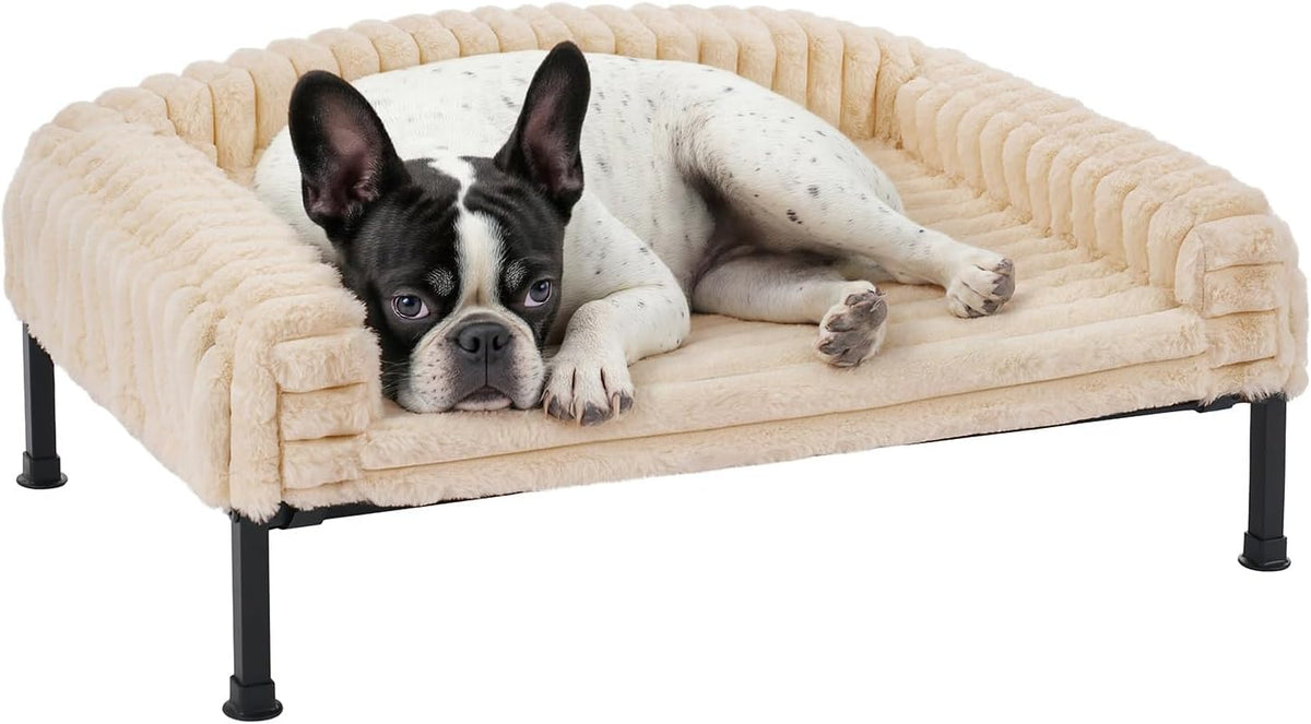 Veehoo Elevated Dog Bed with Bolster Cushion - White / 24.0"L x 18.0"W x 8.3"Th