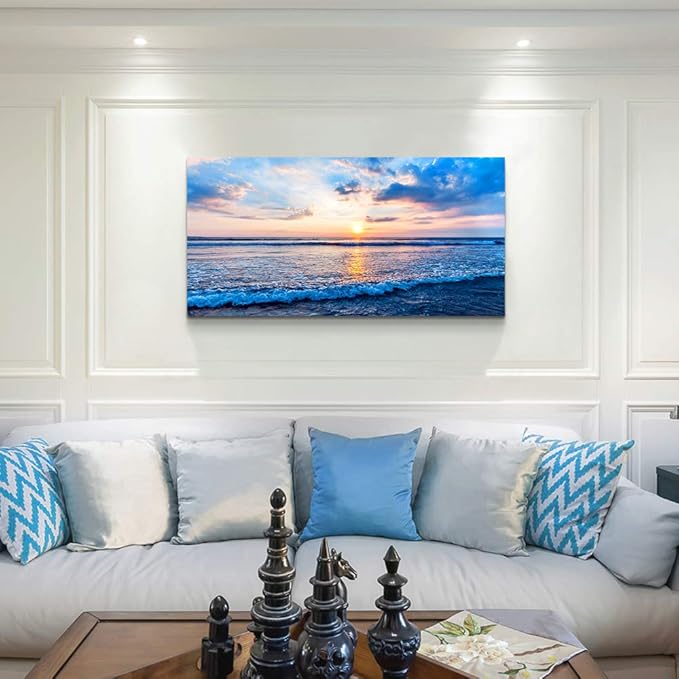 Lapremoly Blue Ocean Wall Painting Canvas Art For Living Room, Office, Bedroom - Large Wall Decor - Ready To Hang