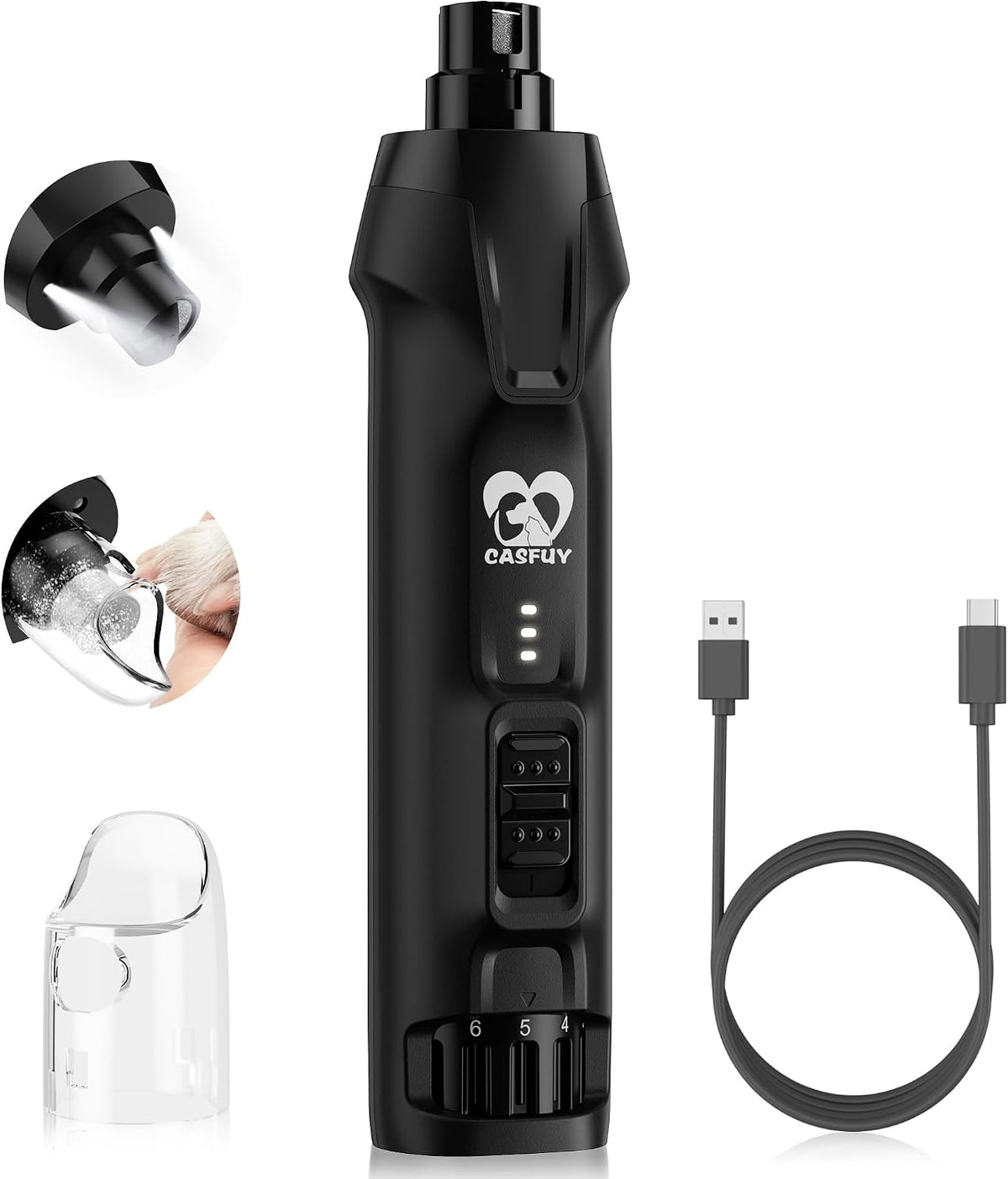 Casfuy 6-Speed Dog Nail Grinder - Black