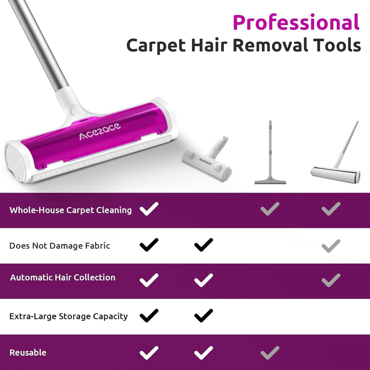 ACE2ACE A3 Pro Carpet Roller for Pet Hair - Magenta - image 4