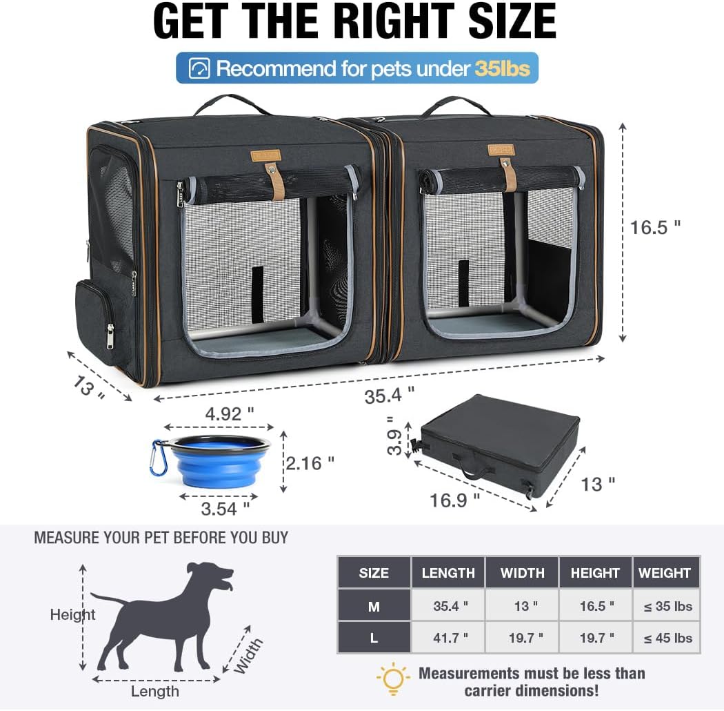 Lekereise Large Cat Carrier for 2 Cats - Black / M-2 Cats Travel - image 2